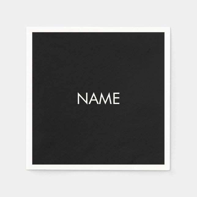 Serviette En Papier Monographie de texte de nom personnalisé noir mini (Devant)