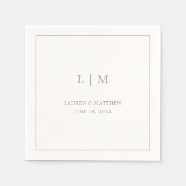 Serviette En Papier Monographie rose Rose simple Mariage élégant (Devant)