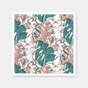 Serviette En Papier Monoline monstera feuilles avec taches de couleur