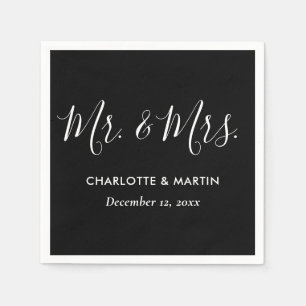 Serviette En Papier Monsieur et Madame Mariage écriture moderne noire
