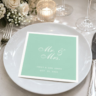 Serviette En Papier Monsieur et Madame Vert Menthe Mariage Simple Écri
