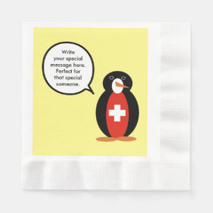Serviette En Papier Monsieur Pingouin parlant drapeau suisse