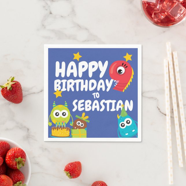 Serviette En Papier Monster Fun Neuf Anniversaire Personnalisé (En situation)