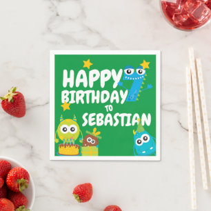 Serviette En Papier Monster Fun Sept Ans Anniversaire Personnalisé