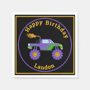 Serviette En Papier Monster Truck Nom personnalisé Cool Anniversaire