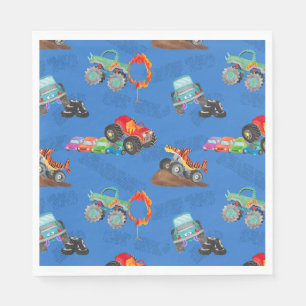 Serviette En Papier Monster Truck Stunts Aquarelle Motif bleu
