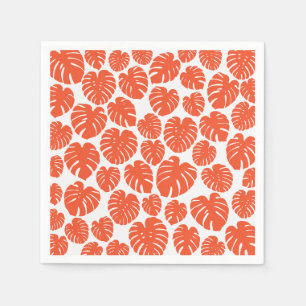 Serviette En Papier Monstera - Orange et blanc