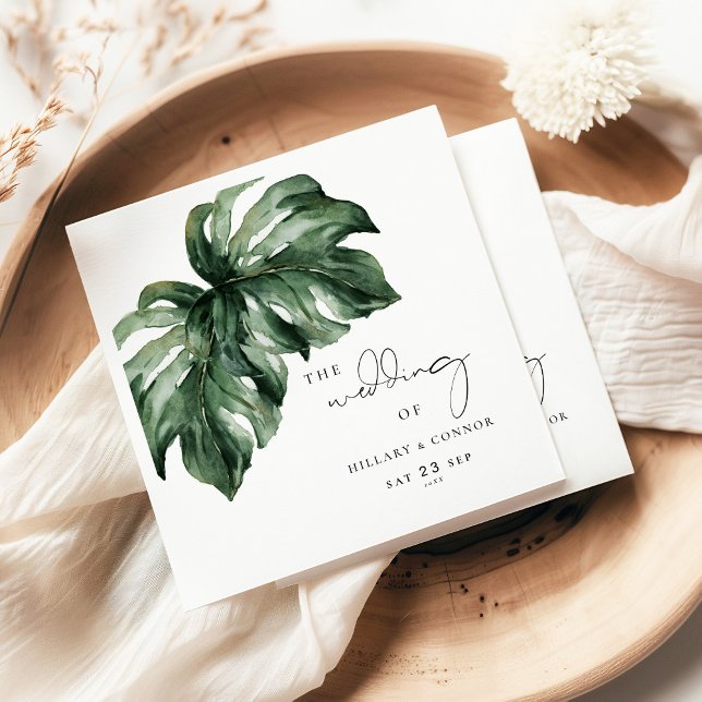 Serviette En Papier Monstera tropicale mariage élégant (Créateur téléchargé)