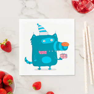 Serviette En Papier Monstre de dessin animé bleu joueur avec chapeau d