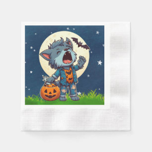 Serviette En Papier Monstre de loup-garou mignon hurlant avec citrouil