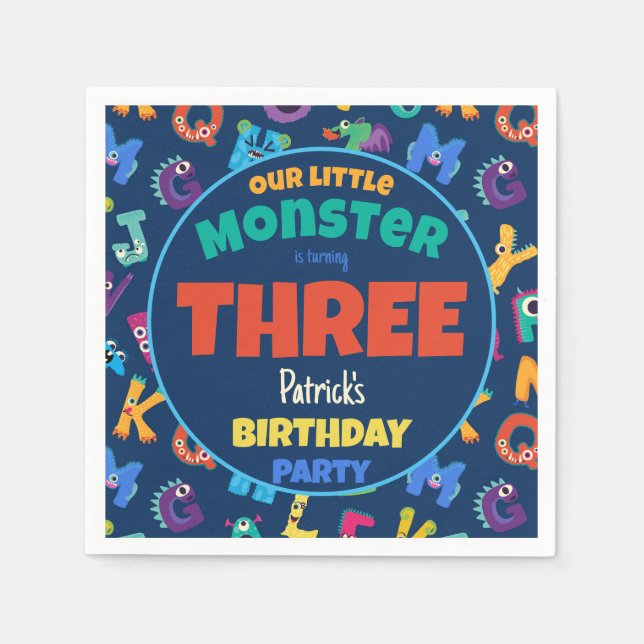 Serviette En Papier Monstres Alphabet Anniversaire Petit Monstre Ajout (Devant)