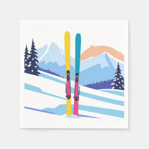 Serviette En Papier Montagne de ski aquarelle hiver