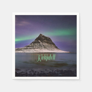 Serviette En Papier Montagne Kirkjufell en Islande Aurores Boréales