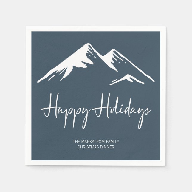 Serviette En Papier Montagne neige moderne sur Blue Holiday Party (Devant)