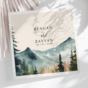 Serviette En Papier Montagnes Aquarelles Et Pins Mariage Rustique