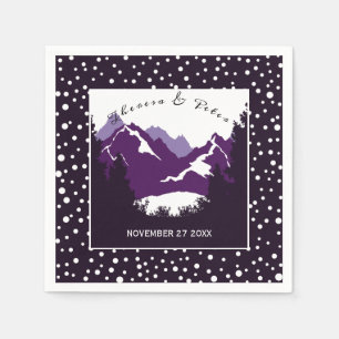 Serviette En Papier Montagnes violettes, blanches et mariages pois