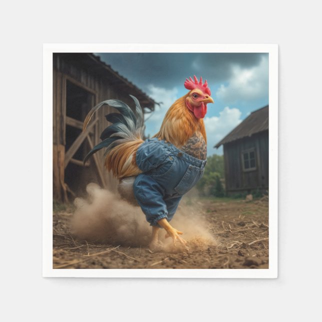 Serviette En Papier Monter le coq dans une ferme poussiéreuse (Devant)