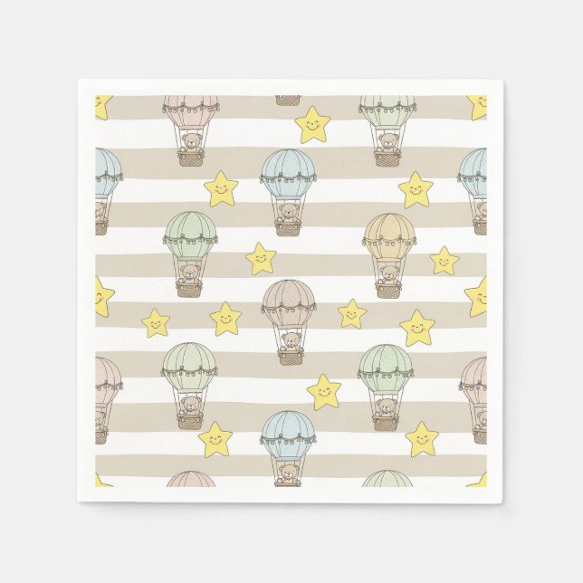 Serviette En Papier Montgolfière Ourson Mignon Motif Neutre 6 (Devant)