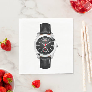Serviette En Papier Montre Chronographe Noire de luxe Timepiece élégan