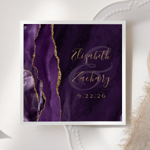 Serviette En Papier Moody Agate Geode Purple Gold Mariage
