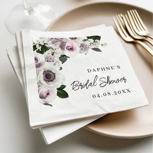 Serviette En Papier Moody Anemone et Purple Fête des mariées Florale (Créateur téléchargé)