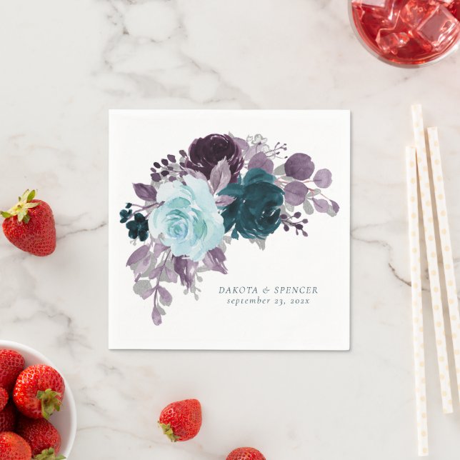 Serviette En Papier Moody Boho | Bouquet floral Turquoise et turquoise (En situation)