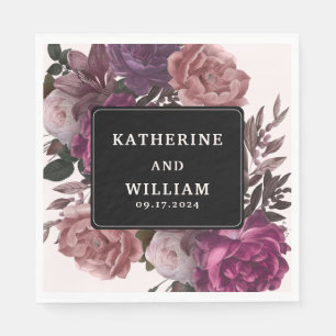 Serviette En Papier Moody foncé bordeaux marron floral noir mariage