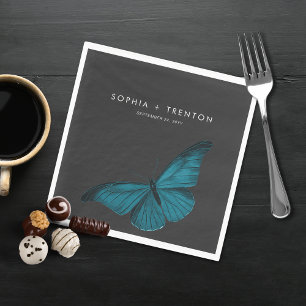 Serviette En Papier Moody foncé minimaliste Mariage Moth Turquoise