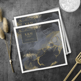 Serviette En Papier Moody Ink Charcoal Gold Abstrait Blk ID988