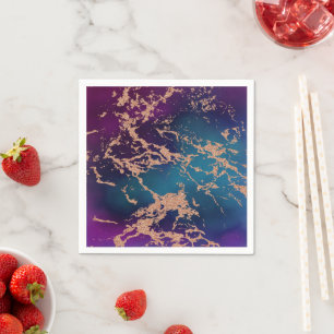 Serviette En Papier Moody Luxe Marble   Profond violet et Turquoise or