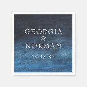 Serviette En Papier Moody Navy Mariage d'aquarelle bleu