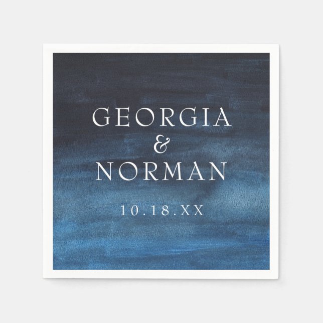 Serviette En Papier Moody Navy Mariage d'aquarelle bleu (Devant)