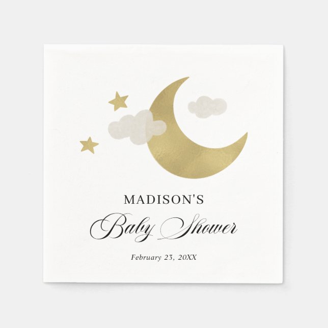 Serviette En Papier Moon Stars Nuages Baby shower de script fantaisie (Devant)