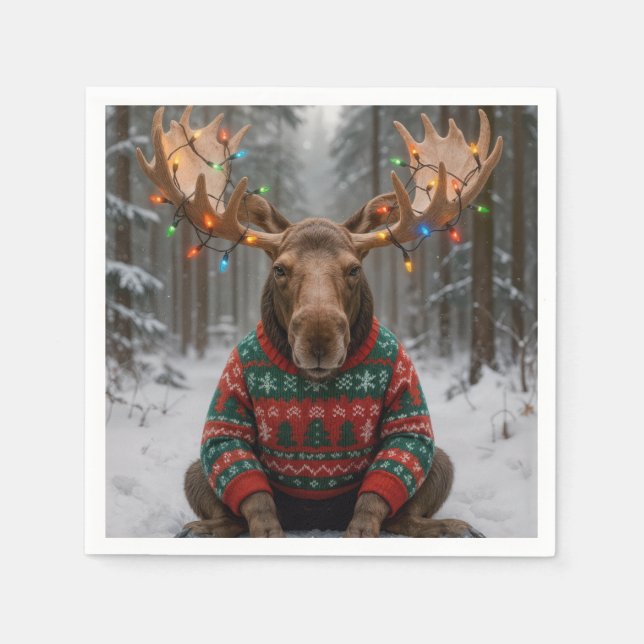 Serviette En Papier Moose Wearing Ugly Christmas Sweater (Devant)