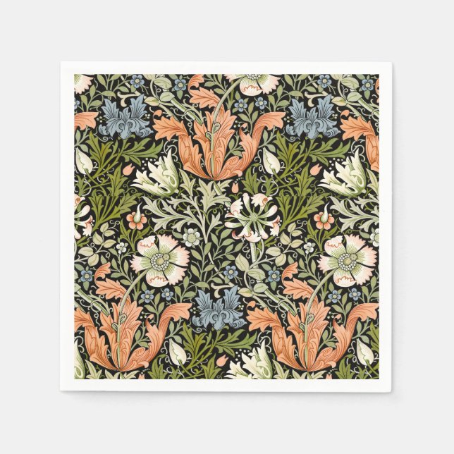 Serviette En Papier Morris BlackBackground 1896 Compton Floral Pattern (Devant)