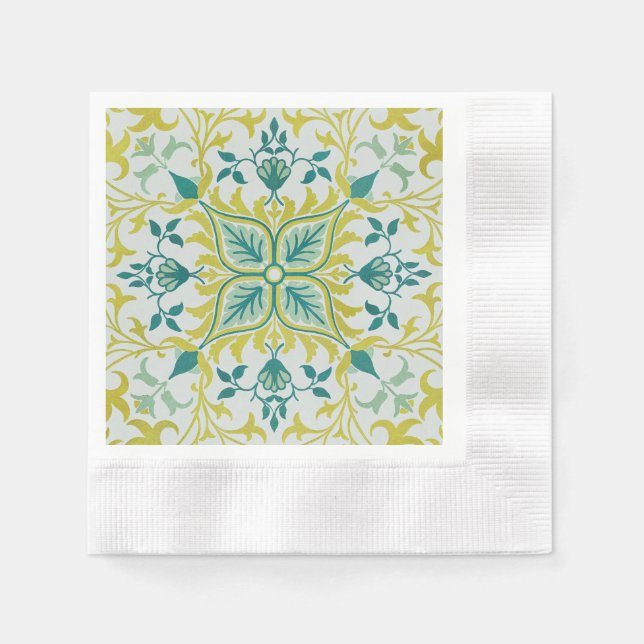 Serviette En Papier Morris Vin jaune Turquoise & Motif Fleur (Devant)