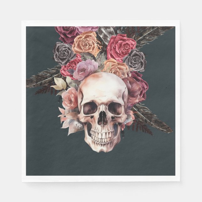 Serviette En Papier Mort florale noire, serviettes d'anniversaire goth (Devant)