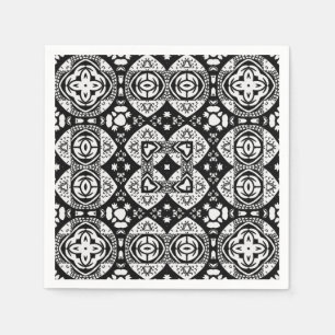 Serviette En Papier Mosaïque arabesque Motif Carrelage noir et blanc