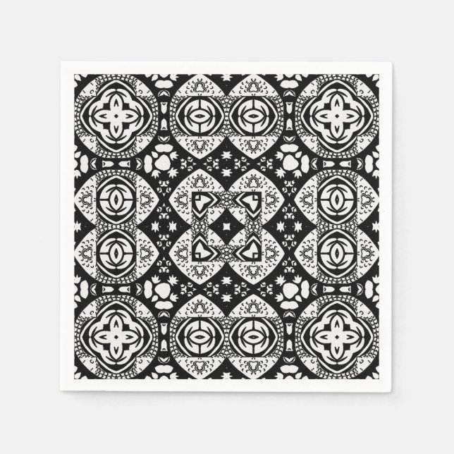 Serviette En Papier Mosaïque arabesque Motif Carrelage noir et blanc (Devant)
