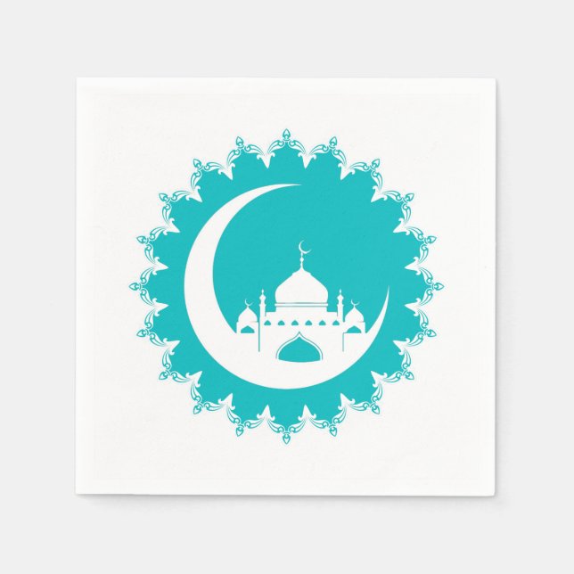 Serviette En Papier Mosquée blanche en Crescent Moon Ramadan, bleu (Devant)