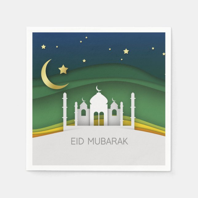 Serviette En Papier Mosquée de coupure de papier moderne Aïd Moubarak  (Devant)