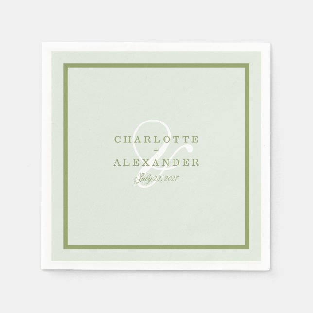 Serviette En Papier Moss Green Monogram Wedding Napkin (Devant)