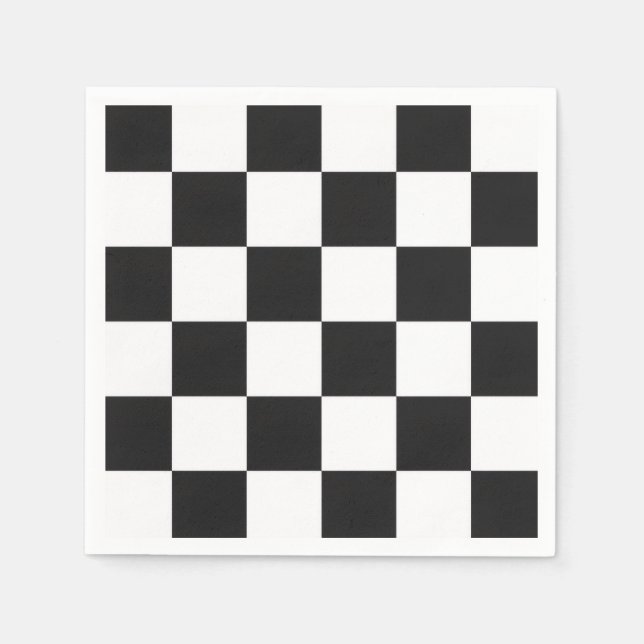 Serviette En Papier Motif à carreaux noir et blanc sophistiqué (Devant)
