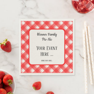 Serviette En Papier Motif à carreaux rouge et blanc rétro personnalisé