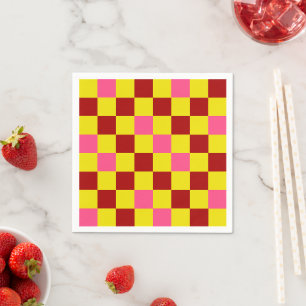 Serviette En Papier Motif à carreaux rouge jaune rose