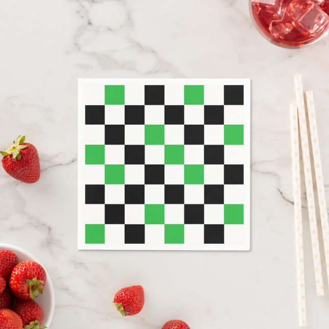 Serviette En Papier Motif à carreaux vert noir et blanc  (En situation)