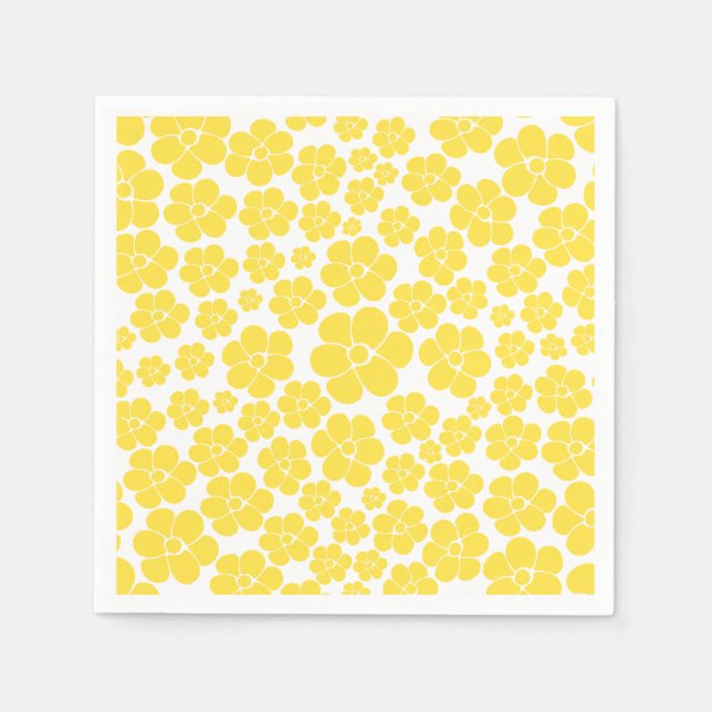 Serviette En Papier Motif à fleurs - Citron jaune et blanc (Devant)