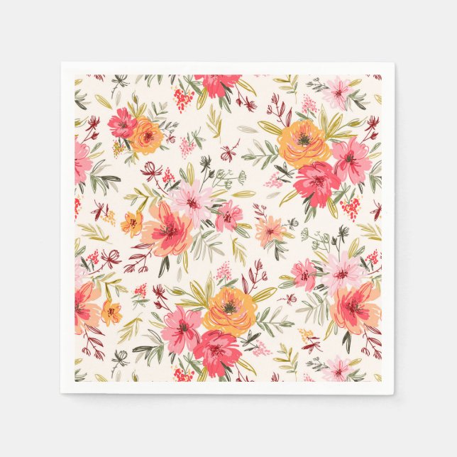 Serviette En Papier Motif à fleurs Orange Doodle Garden (Devant)