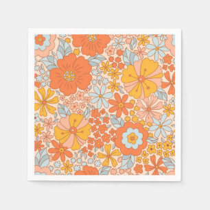 Serviette En Papier Motif à fleurs Orange Retro