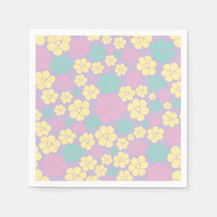 Serviette En Papier Motif à fleurs - rose, jaune, violet et vert